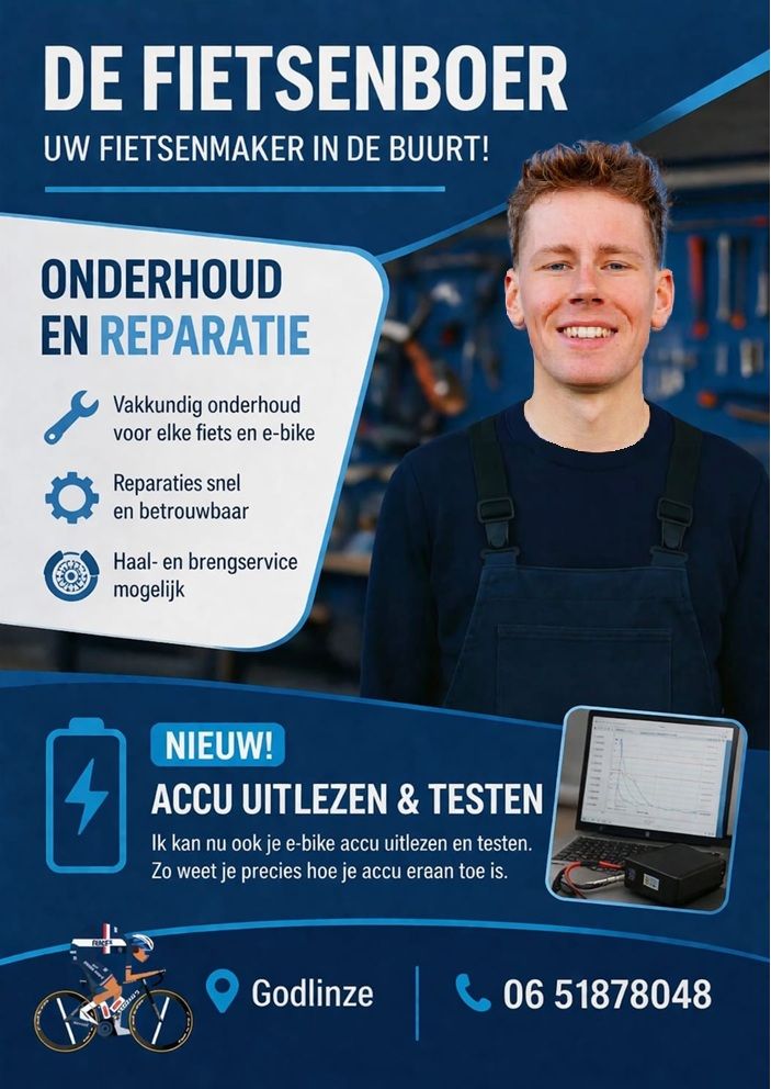 De FietsenBoer flyer met diensten en contact